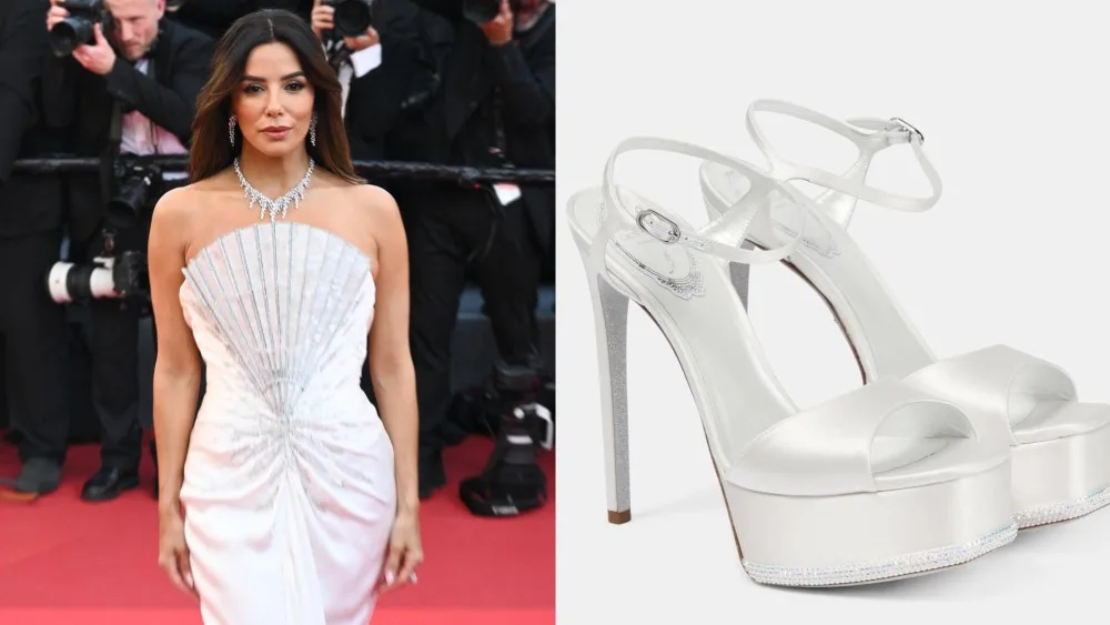 Eva Longoria impone estilo nupcial con plataformas blancas en Festival de Cannes