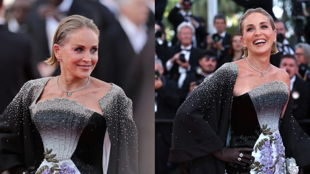 Sharon Stone deslumbra en Cannes con un vestido de Miss Sohee inspirado en el cielo