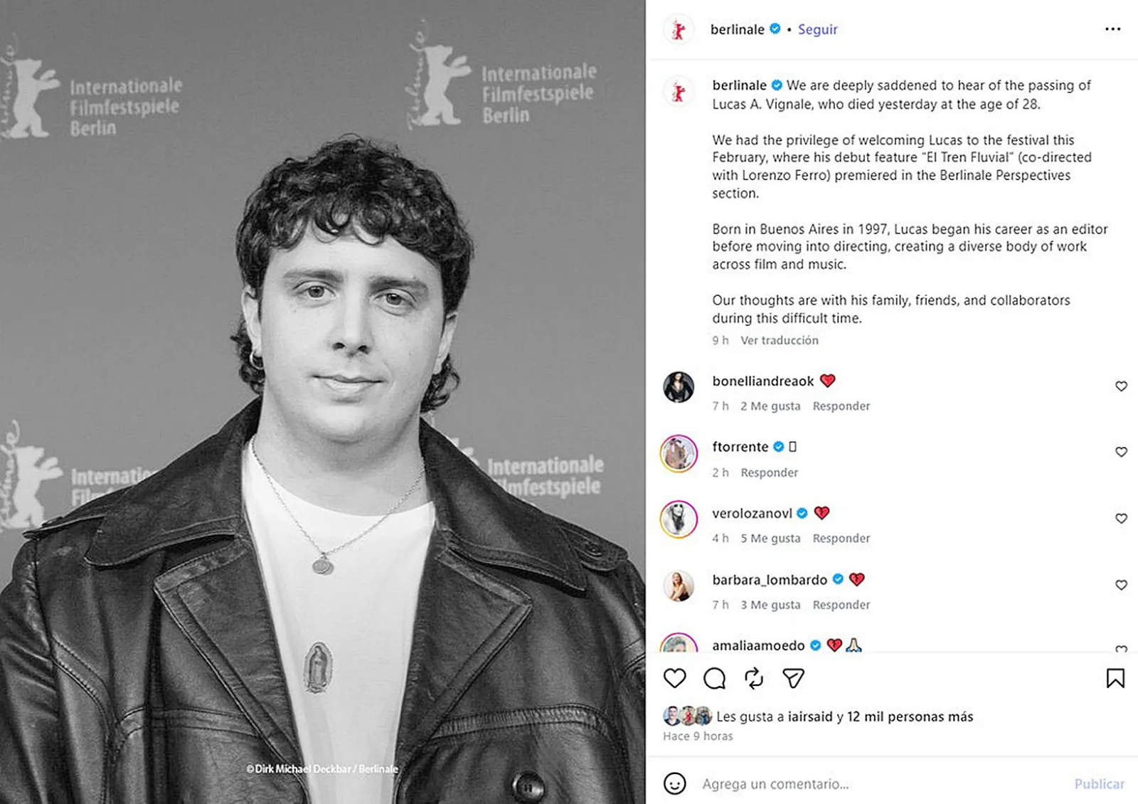 El Festival de Berlín rindió homenaje a Lucas Vignale tras su trágica muerte en Brasil
